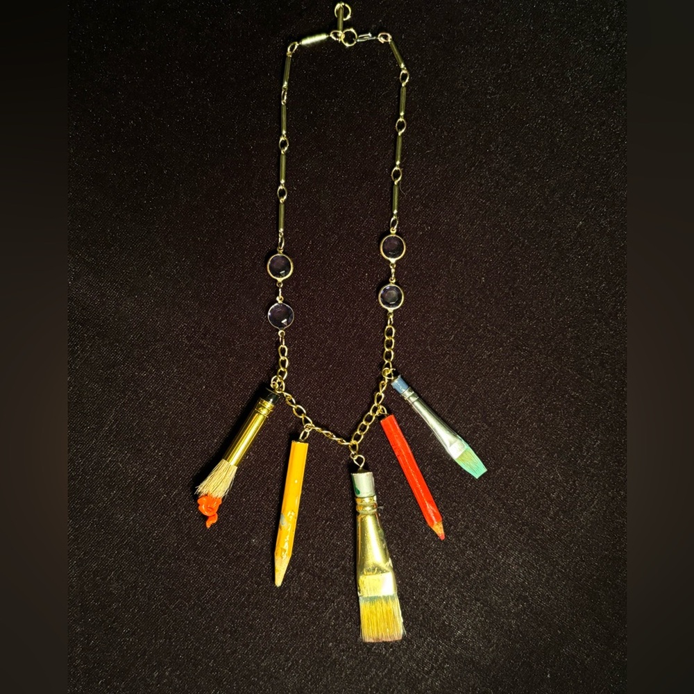 Wearable Art Assemblage Reclaimed Recycled Paintbrush Pencil Necklace